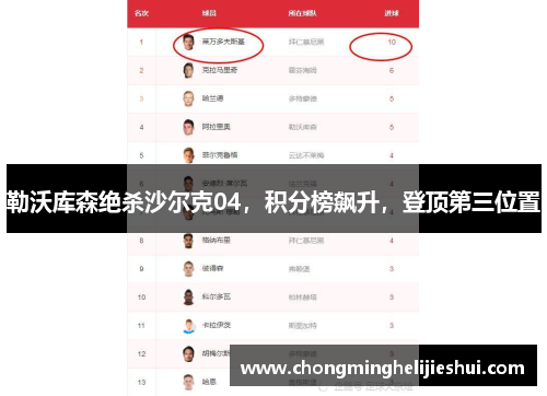 勒沃库森绝杀沙尔克04，积分榜飙升，登顶第三位置