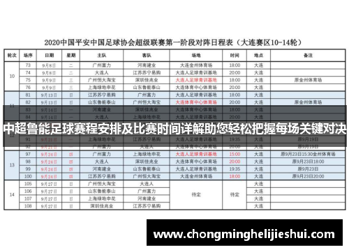 中超鲁能足球赛程安排及比赛时间详解助您轻松把握每场关键对决